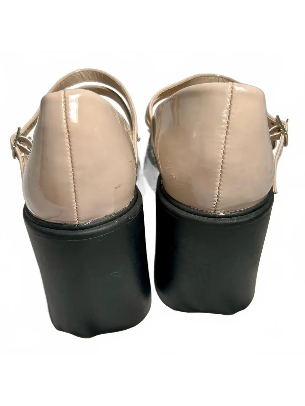 TOP MODA Womens 6.5 Nude Patent Mary Jane Platform Heels Double Strap Chunky Y2K